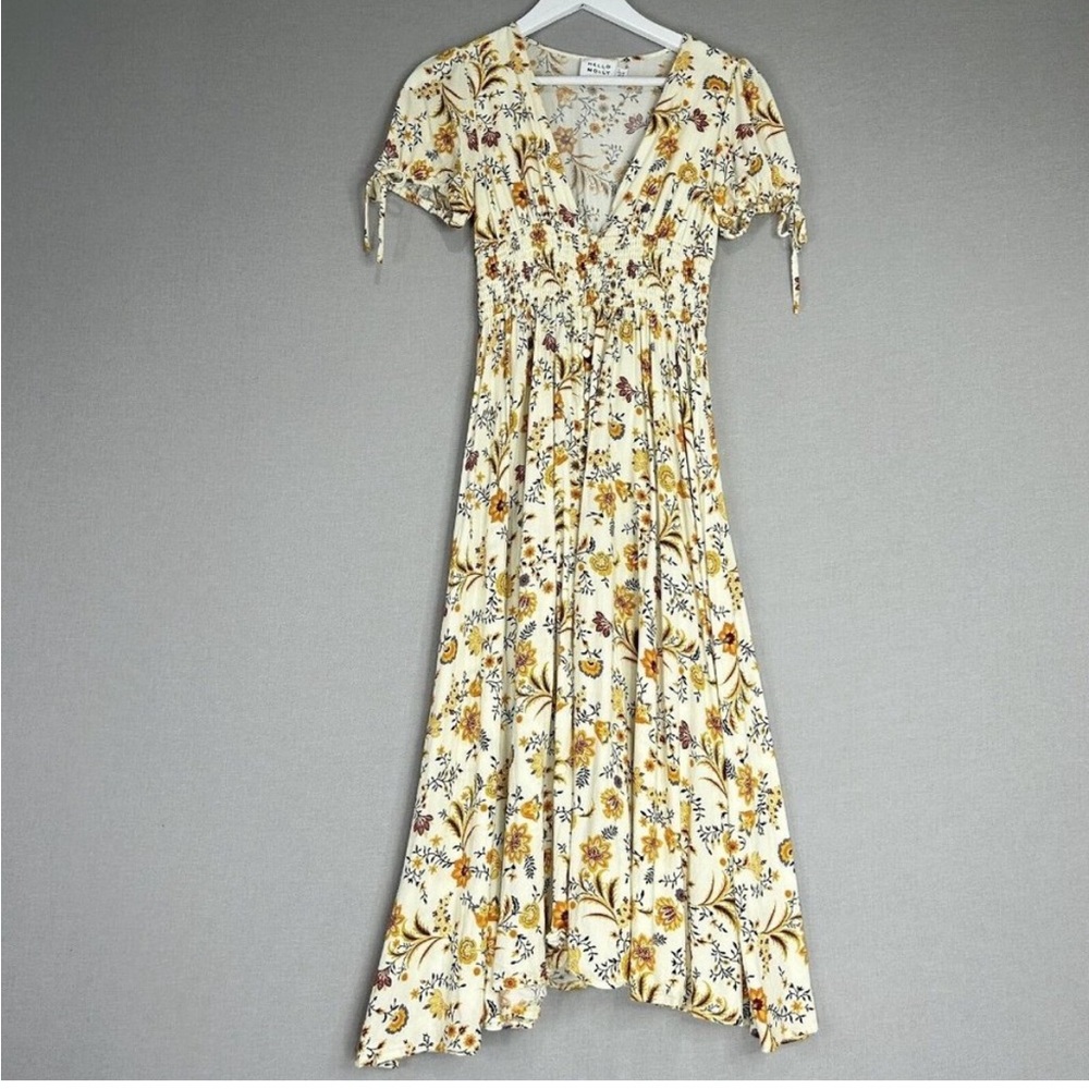 Hello Molly Womens Dress 4/Small Yellow Modern Renaissance Midi Floral Flowy